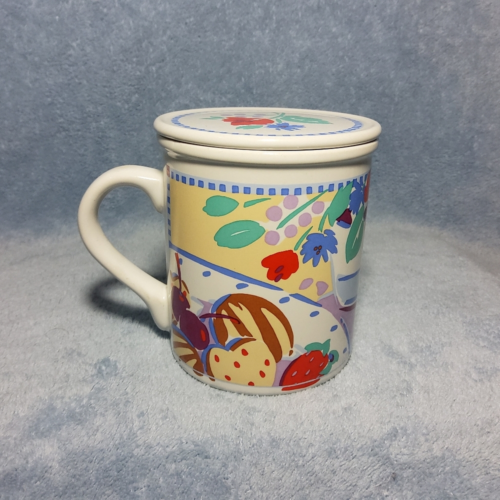 Vintage Hallmark Mug Mates Coffee Cup Coaster Lid Friendship Poem Fruit & Flower